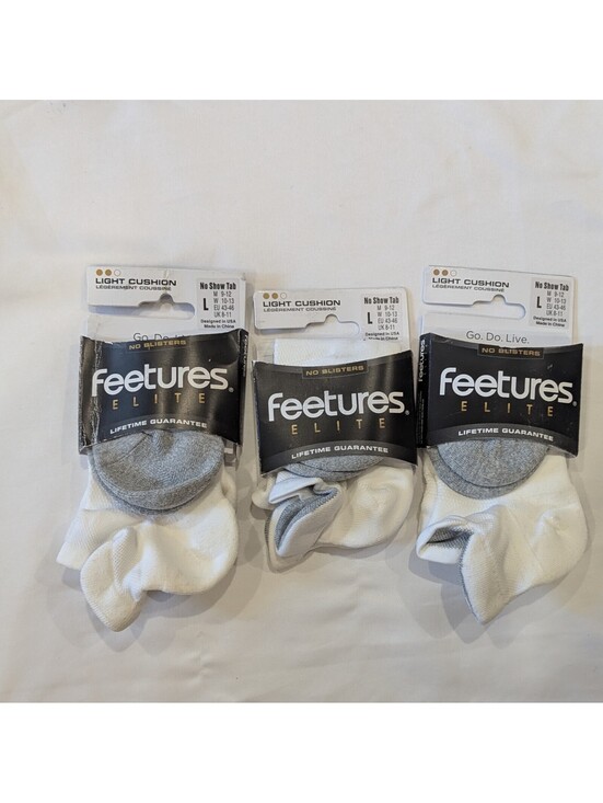 Other - NWT Feetures Elite Light Cushion No Show Tab Socks 3 Pack White Mens 9-12 L